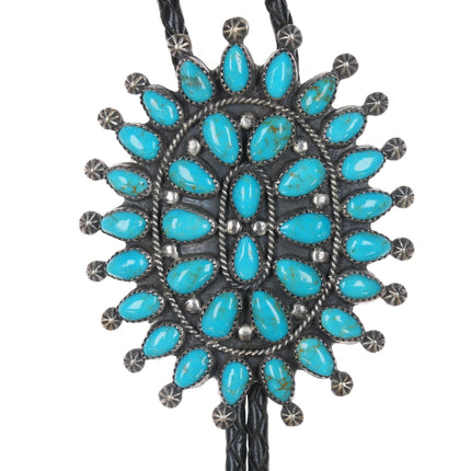 c1970 Large MNT Navajo Sterling cluster turquoise bolo tie - Estate Fresh Austin