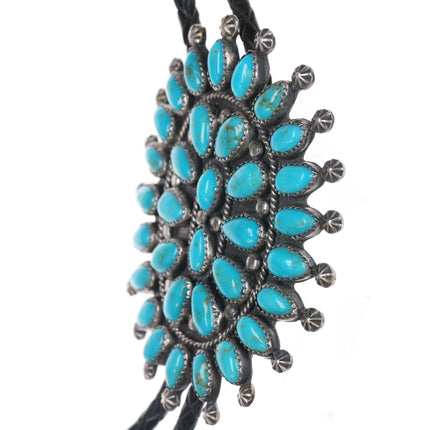 c1970 Large MNT Navajo Sterling cluster turquoise bolo tie - Estate Fresh Austin