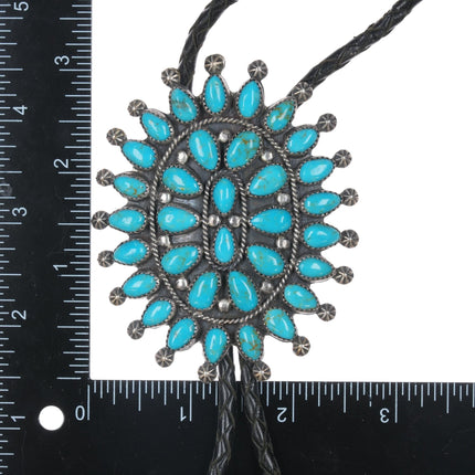 c1970 Large MNT Navajo Sterling cluster turquoise bolo tie - Estate Fresh Austin