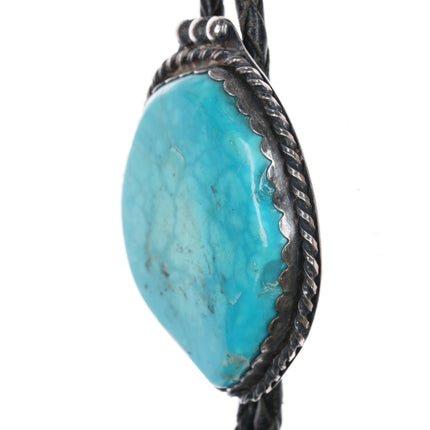 c1970 Native American Kingman turquoise sterling bolo tie - Estate Fresh Austin