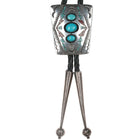 c1970 Navajo Chip inlay sterling bolo tie with turquoise cabochons - Estate Fresh Austin