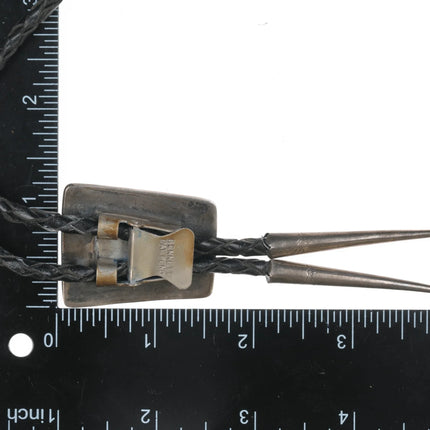 c1970 Navajo Chip inlay sterling bolo tie with turquoise cabochons - Estate Fresh Austin