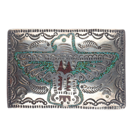 c1970 Navajo sterling chip inlay eagle belt buckle - Estate Fresh Austin