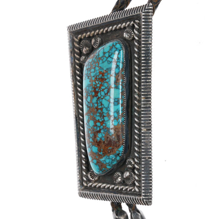 c1970 Richard Tsosie Navajo sterling ultra high grade spiderweb turquoise bolo tie - Estate Fresh Austin