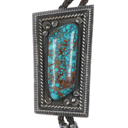 c1970 Richard Tsosie Navajo sterling ultra high grade spiderweb turquoise bolo tie - Estate Fresh Austin