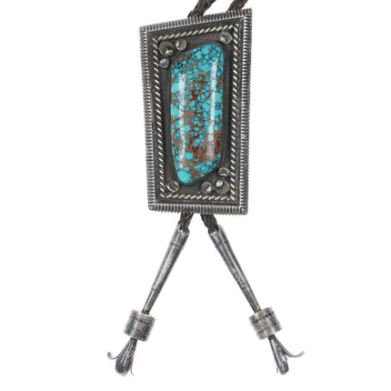 c1970 Richard Tsosie Navajo sterling ultra high grade spiderweb turquoise bolo tie - Estate Fresh Austin