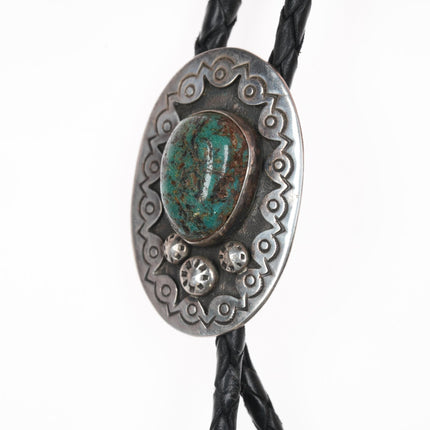 c1970 Southwestern sterling Chrysocolla bolo tie - Estate Fresh Austin