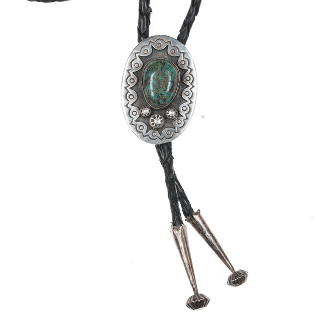 c1970 Southwestern sterling Chrysocolla bolo tie - Estate Fresh Austin