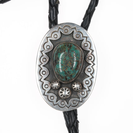 c1970 Southwestern sterling Chrysocolla bolo tie - Estate Fresh Austin