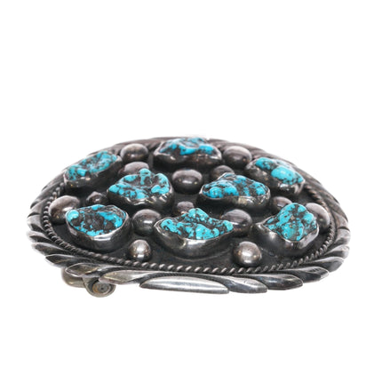 c1970's Althea Latome Navajo sterling pyrite turquoise nugget belt buckle - Estate Fresh Austin