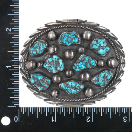 c1970's Althea Latome Navajo sterling pyrite turquoise nugget belt buckle - Estate Fresh Austin