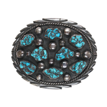 c1970's Althea Latome Navajo sterling pyrite turquoise nugget belt buckle - Estate Fresh Austin