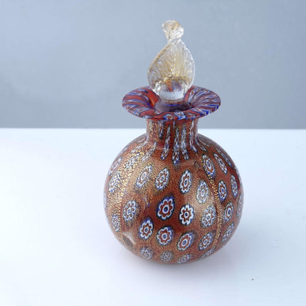 c1970's Murano Millefiori gold perfume bottle with stopper - Estate Fresh Austin