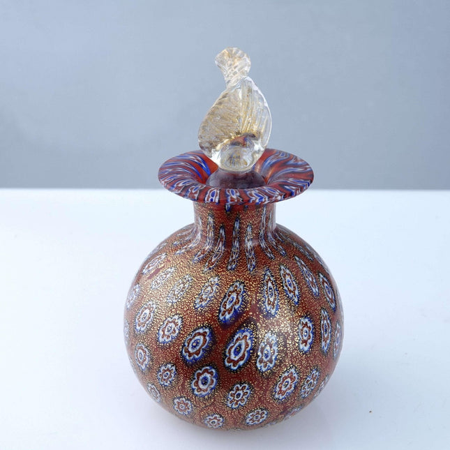 c1970's Murano Millefiori gold perfume bottle with stopper - Estate Fresh Austin