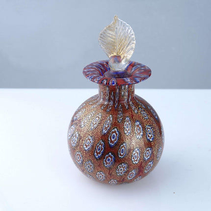 c1970's Murano Millefiori gold perfume bottle with stopper - Estate Fresh Austin