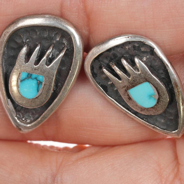 c1970's Navajo silver claw form channel inlay cufflinks - Estate Fresh Austin