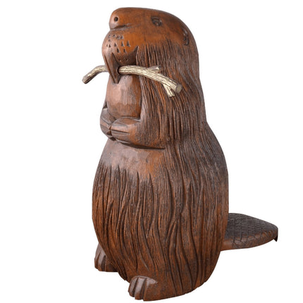 c1970's Sarried Ltd Finely Carved Beaver Sculpture with Brass stick - Estate Fresh Austin