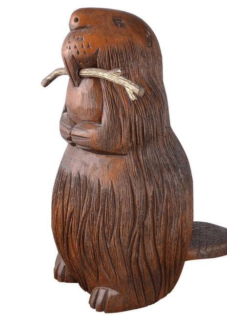 c1970's Sarried Ltd Finely Carved Beaver Sculpture with Brass stick - Estate Fresh Austin