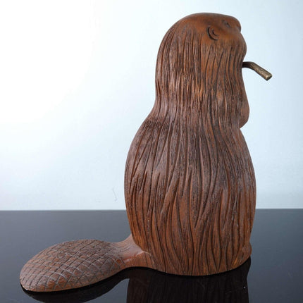 c1970's Sarried Ltd Finely Carved Beaver Sculpture with Brass stick - Estate Fresh Austin