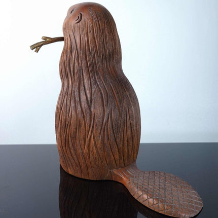 c1970's Sarried Ltd Finely Carved Beaver Sculpture with Brass stick - Estate Fresh Austin