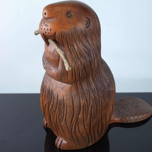 c1970's Sarried Ltd Finely Carved Beaver Sculpture with Brass stick - Estate Fresh Austin