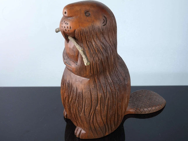 c1970's Sarried Ltd Finely Carved Beaver Sculpture with Brass stick - Estate Fresh Austin