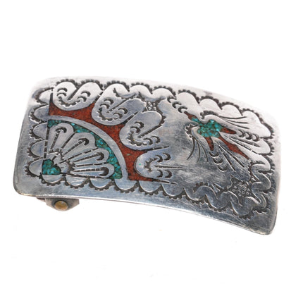 c1970's Sterling Navajo chip inlay peyotebird belt buckle - Estate Fresh Austin