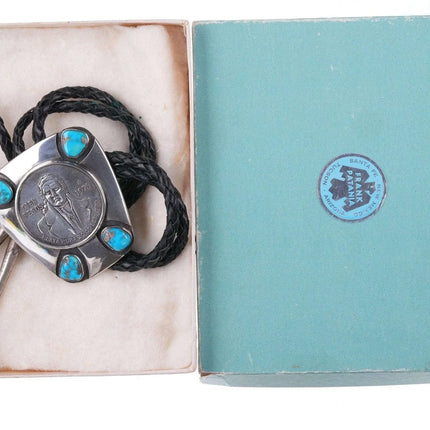 c1978 Frank Patania Jr modernist sterling bolo turquoise & Mexican 100 Peso - Estate Fresh Austin