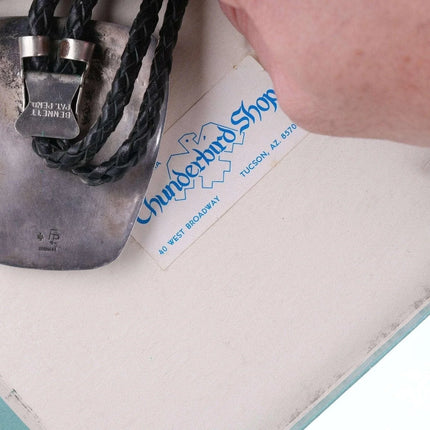 c1978 Frank Patania Jr modernist sterling bolo turquoise & Mexican 100 Peso - Estate Fresh Austin