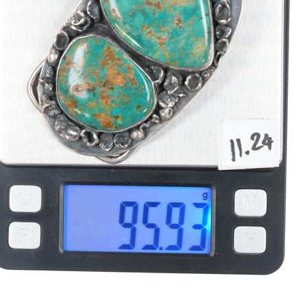 c1980 Carlos Diaz Sterling Brutalist turquoise belt buckle - Estate Fresh Austin