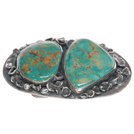 c1980 Carlos Diaz Sterling Brutalist turquoise belt buckle - Estate Fresh Austin