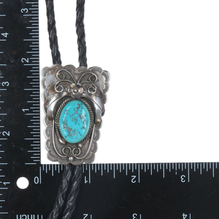 c1980 Carlos Navajo sterling and turquoise bolo tie - Estate Fresh Austin