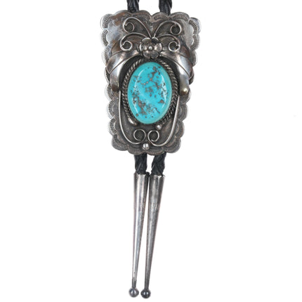 c1980 Carlos Navajo sterling and turquoise bolo tie - Estate Fresh Austin