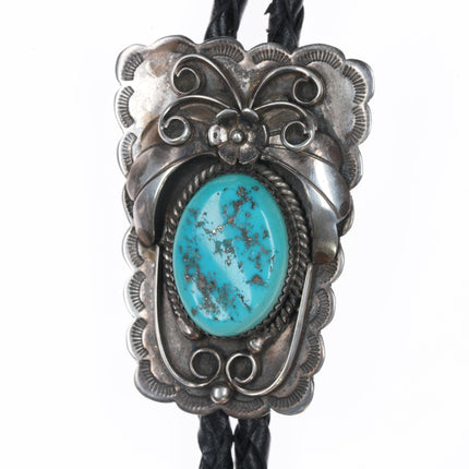 c1980 Carlos Navajo sterling and turquoise bolo tie - Estate Fresh Austin