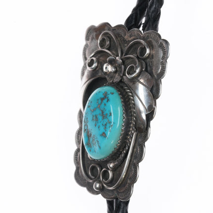 c1980 Carlos Navajo sterling and turquoise bolo tie - Estate Fresh Austin