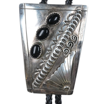 c1980's Vintage Native American Sterling and onyx bolo tie - Estate Fresh Austin