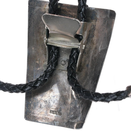 c1980's Vintage Native American Sterling and onyx bolo tie - Estate Fresh Austin