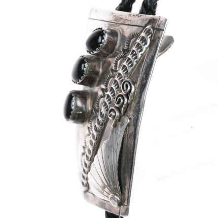 c1980's Vintage Native American Sterling and onyx bolo tie - Estate Fresh Austin
