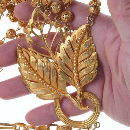 c1990 French Philippe Ferrandis Paris gold-tone runway necklace and clip-on earr - Estate Fresh Austin