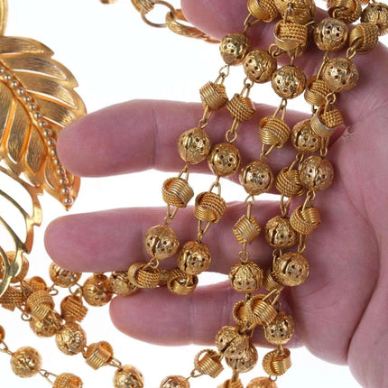 c1990 French Philippe Ferrandis Paris gold-tone runway necklace and clip-on earr - Estate Fresh Austin