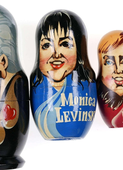 c1998 Bill Clinton Monica Lewinsky Comical Russian Nesting Dolls set - Estate Fresh Austin