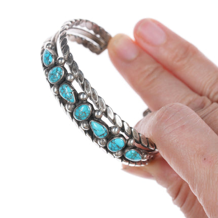 6.5" 30's-40's Native American Silver and turquoise cuff bracelet