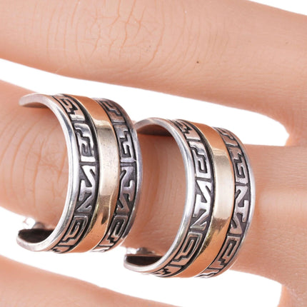 Calvin Begay Early Work 14K Gold & Sterling Silver Geometric Overlay Earrings - Estate Fresh Austin