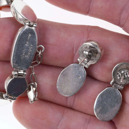 Calvin Begay Navajo Sponge Coral Sterling Channel inlay necklace and earrings - Estate Fresh Austin