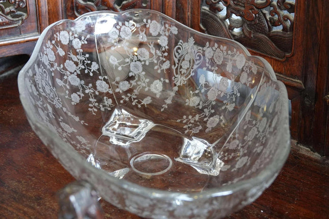 Cambridge Rose Point Oval footed 12" bowl - Estate Fresh Austin
