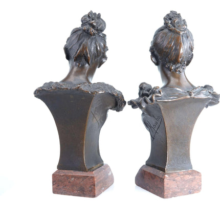 Carl Kauba (1865 - 1922) Viennese Bronze Busts of Beauties Pair - Estate Fresh Austin