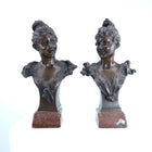 Carl Kauba (1865-1922) Viennese Bronze Busts of Beauties Pair - Estate Fresh Austin