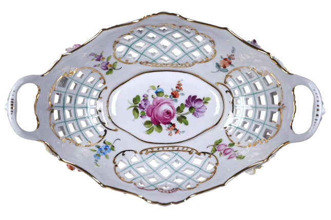 Carl Thieme Dresden Flowers porcelain reticulated Centerpiece Hand painted with - Estate Fresh Austin