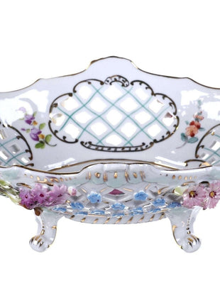 Carl Thieme Dresden Flowers porcelain reticulated Centerpiece Hand painted with - Estate Fresh Austin