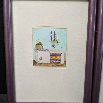Carol Jean Green Miniature Watercolors Listed California Artist - Estate Fresh Austin